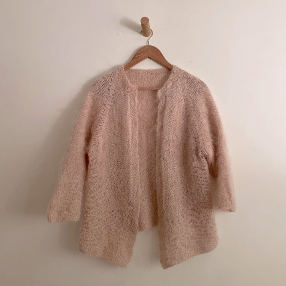 Vintage dusty pink mohair open cardigan size sm / m